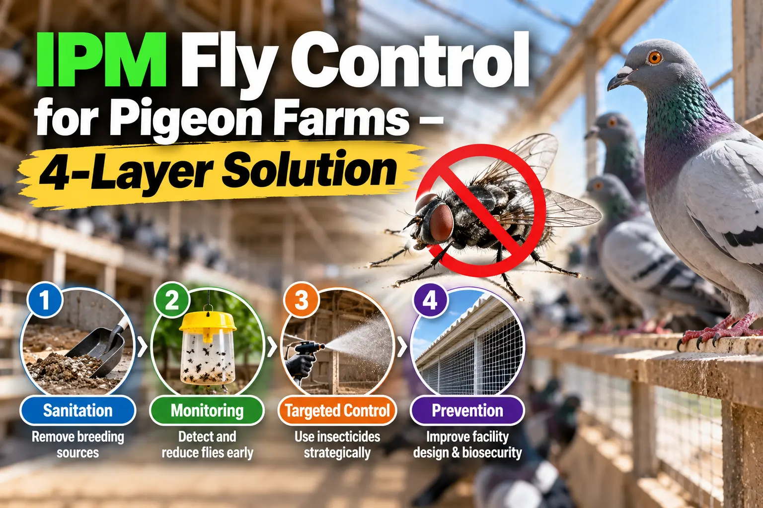 IPM Fly Control for Pigeon Farms – 4-Layer Solution