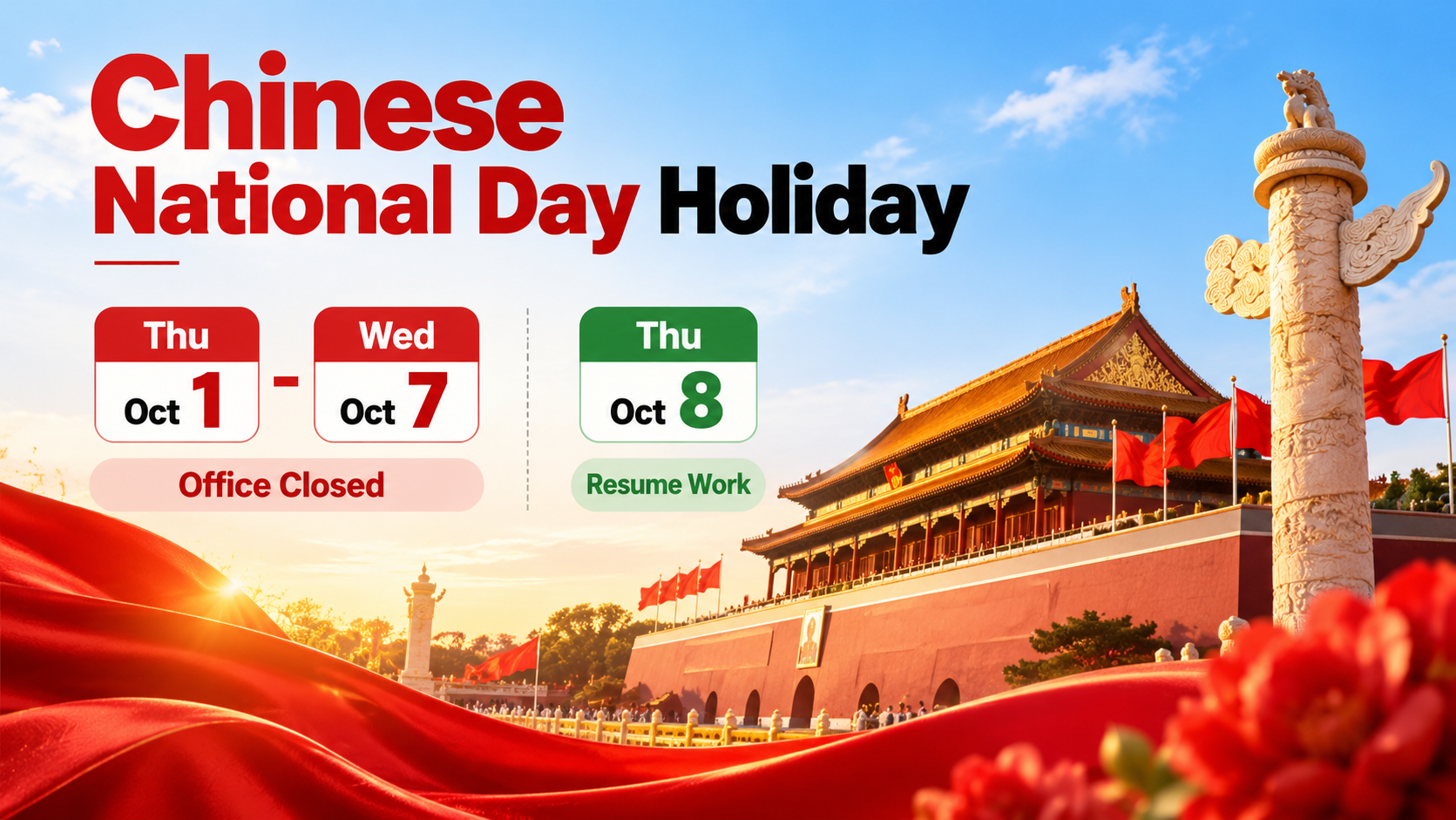 The holiday from October 1 to October 7, 2026 The holiday from October 1 to October 7, 2026